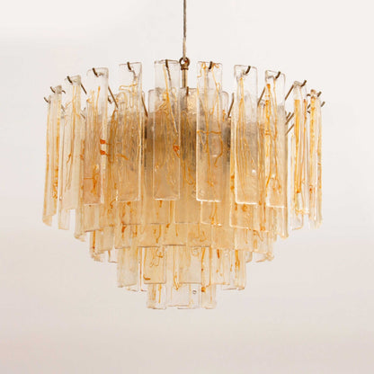 Elegant Golden Amber Glass Chandelier with Adjustable Height & LED Com