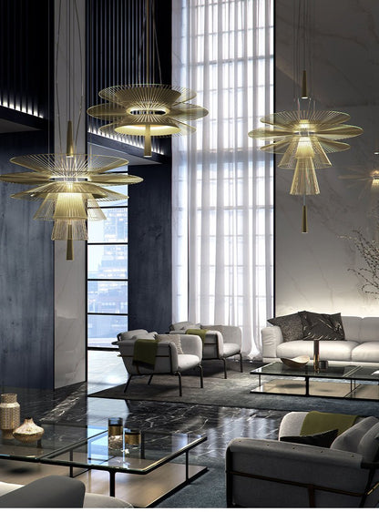 Elegant Golden Radiance Chandelier - Adjustable Height, Crystal Accent