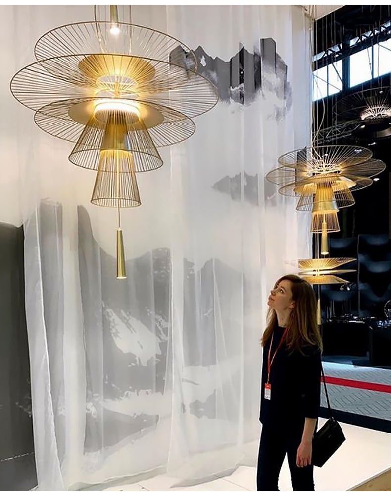 Elegant Golden Radiance Chandelier - Adjustable Height, Crystal Accent