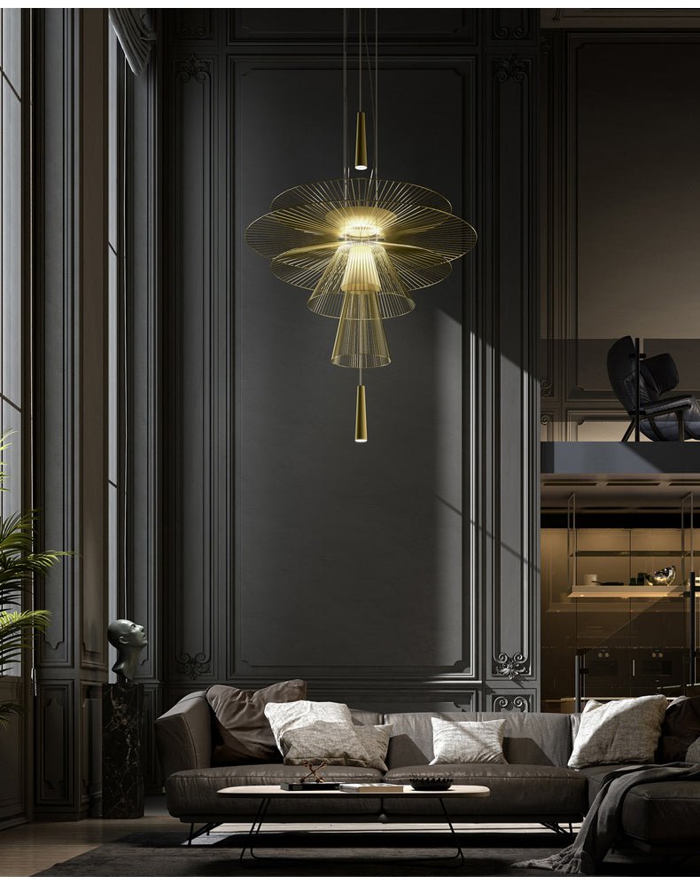 Elegant Golden Radiance Chandelier - Adjustable Height, Crystal Accent