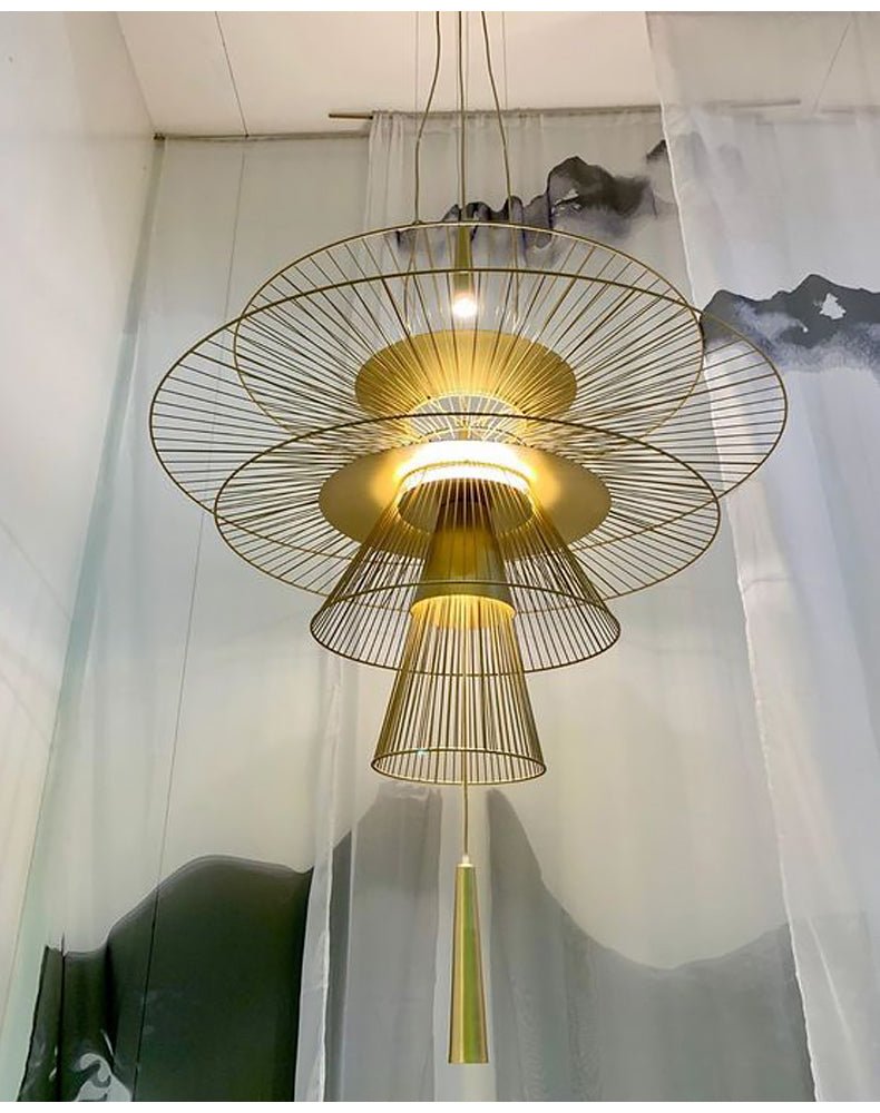 Elegant Golden Radiance Chandelier - Adjustable Height, Crystal Accent
