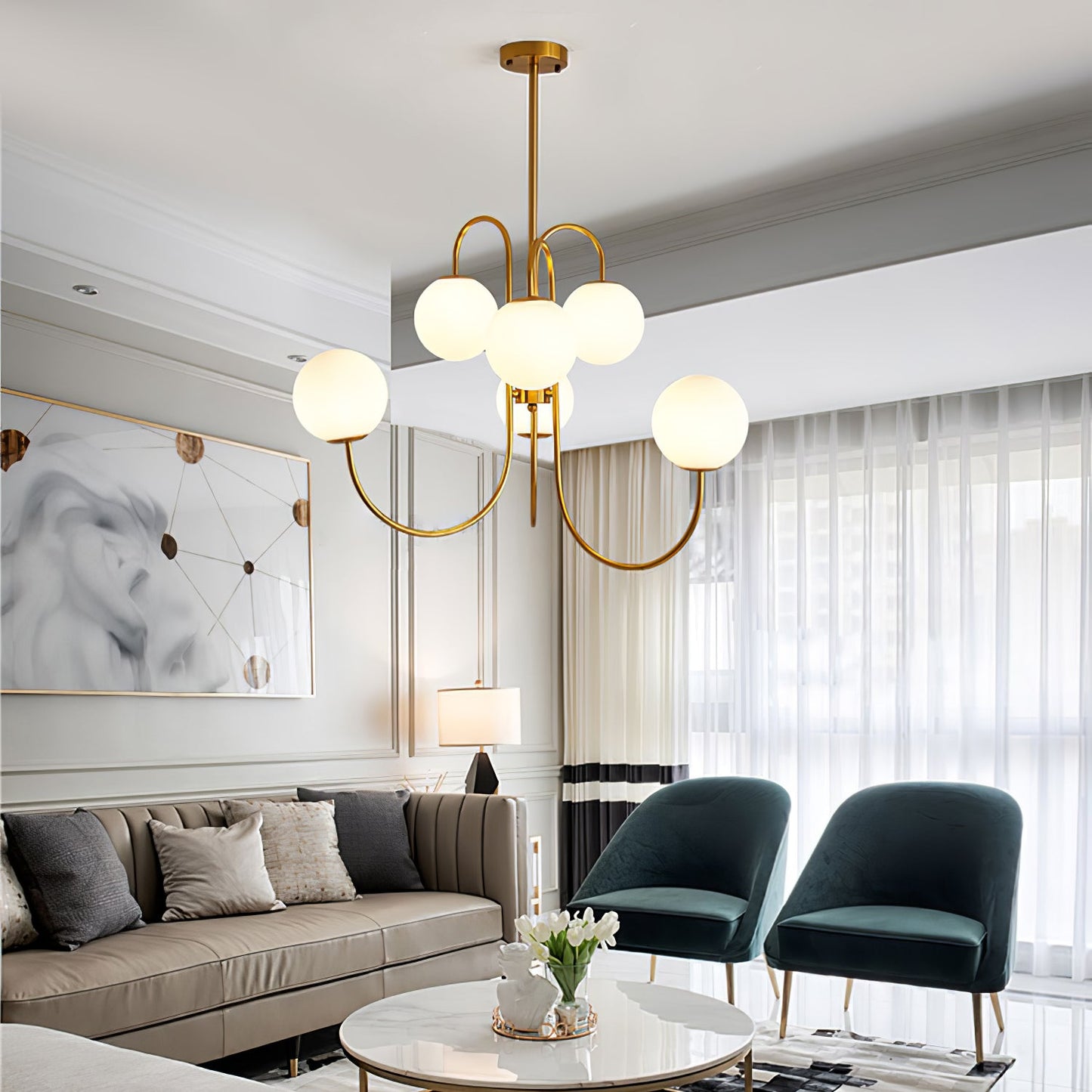 Elegant Gooseneck Chandelier with Adjustable Arms and LED Compatibilit