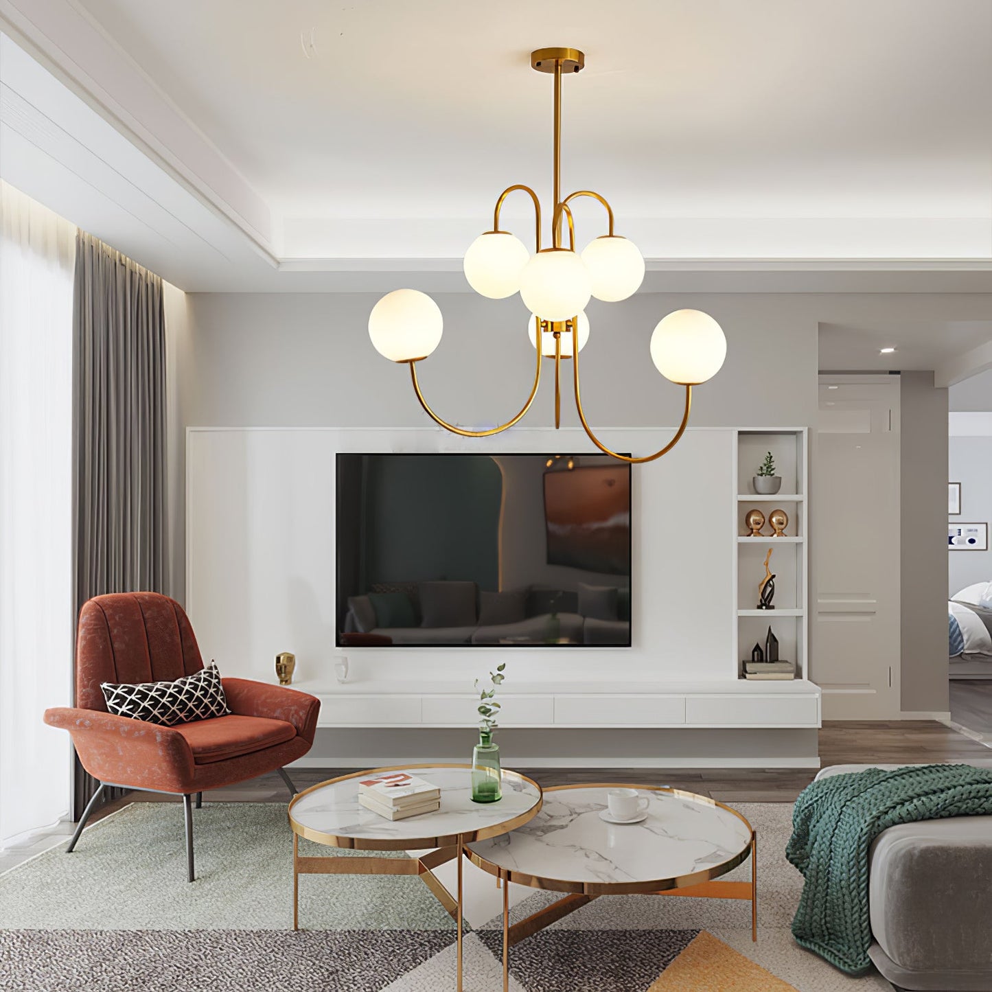 Elegant Gooseneck Chandelier with Adjustable Arms and LED Compatibilit