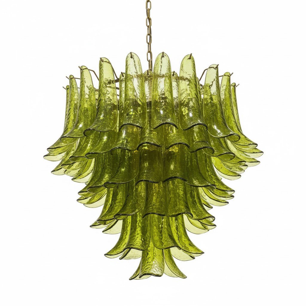 Elegant Green Petalo Chandelier with Adjustable Height & Energy-Effici