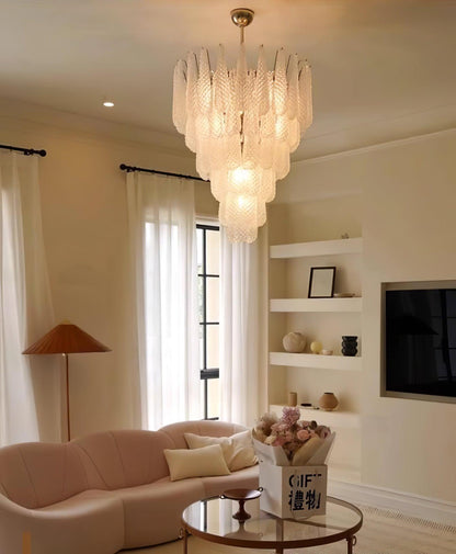 Modern Grid Glass Waterfall Chandelier with Dimmable LED Lights