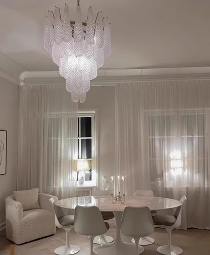 Modern Grid Glass Waterfall Chandelier with Dimmable LED Lights