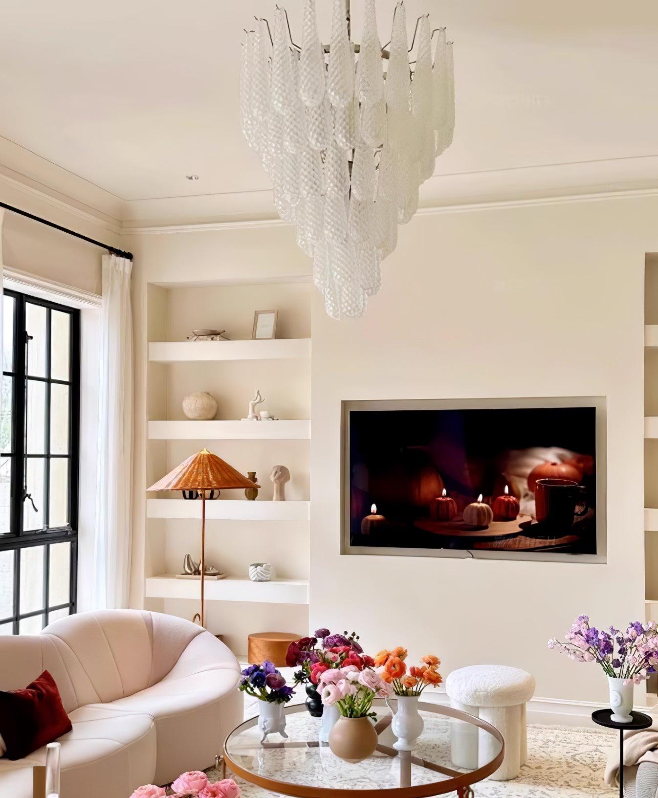 Modern Grid Glass Waterfall Chandelier with Dimmable LED Lights