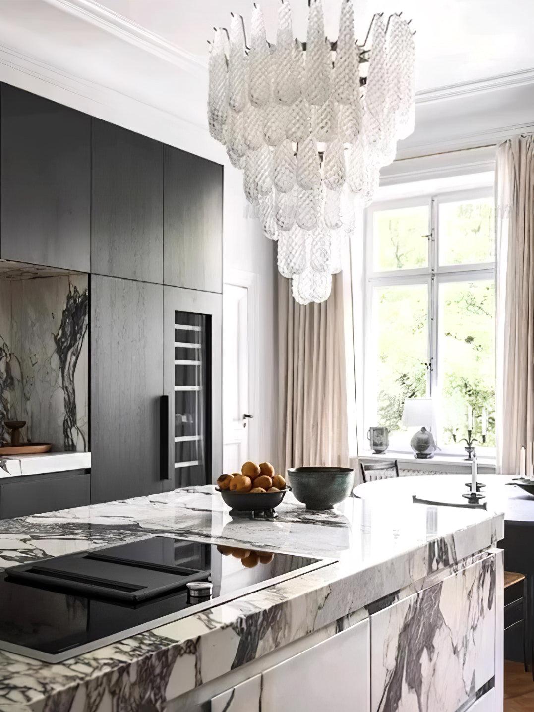 Modern Grid Glass Waterfall Chandelier with Dimmable LED Lights