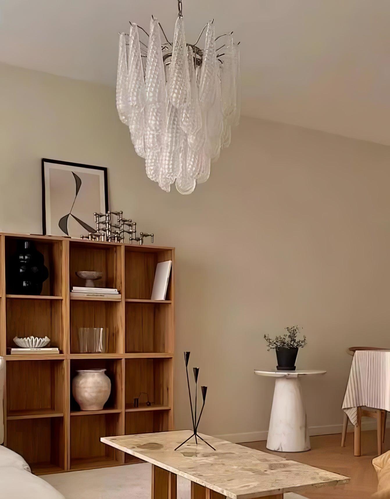 Modern Grid Glass Waterfall Chandelier with Dimmable LED Lights
