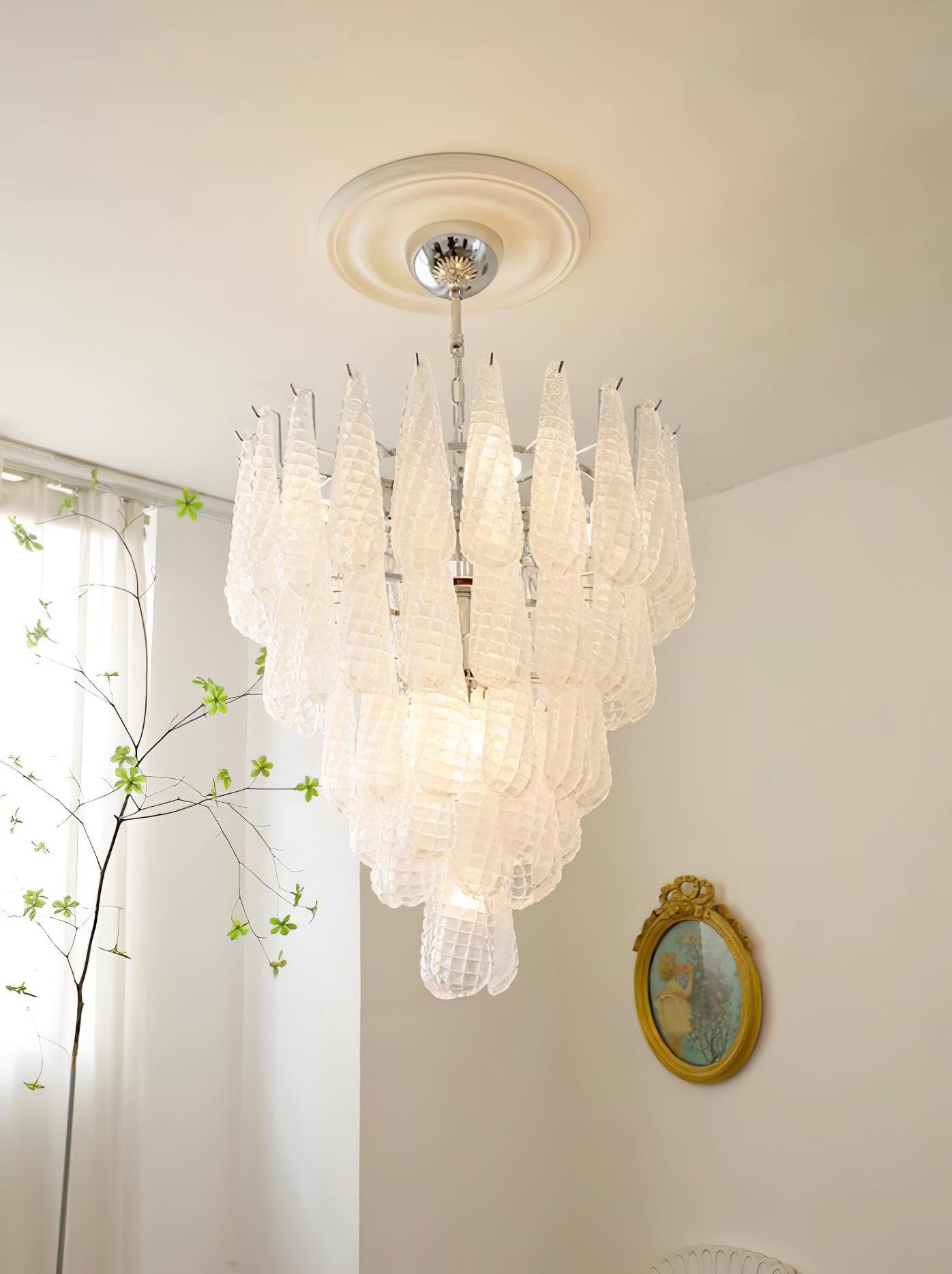 Modern Grid Glass Waterfall Chandelier with Dimmable LED Lights