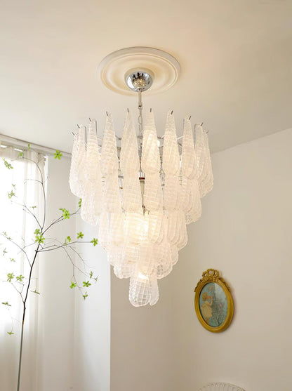 Modern Grid Glass Waterfall Chandelier with Dimmable LED Lights