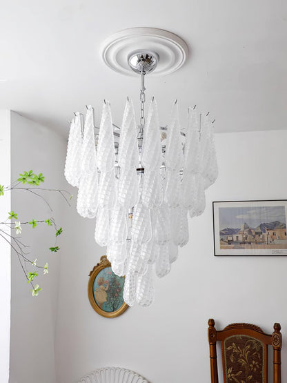 Modern Grid Glass Waterfall Chandelier with Dimmable LED Lights