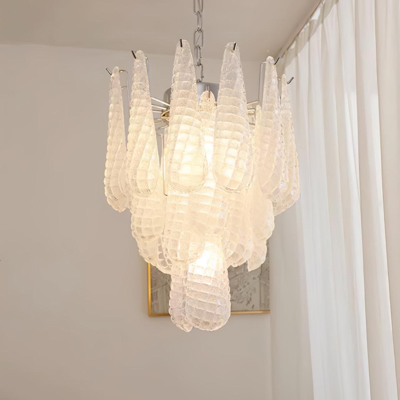 Modern Grid Glass Waterfall Chandelier with Dimmable LED Lights