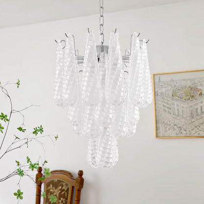 Modern Grid Glass Waterfall Chandelier with Dimmable LED Lights