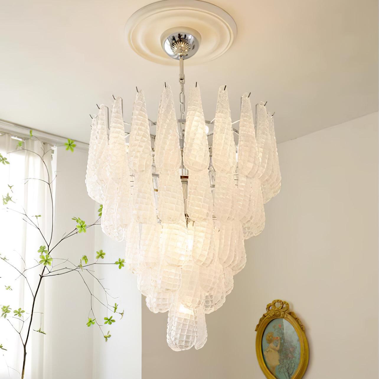 Modern Grid Glass Waterfall Chandelier with Dimmable LED Lights