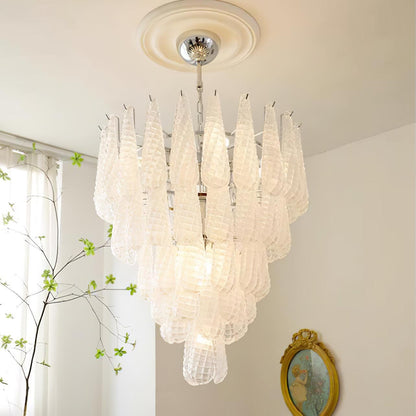 Modern Grid Glass Waterfall Chandelier with Dimmable LED Lights
