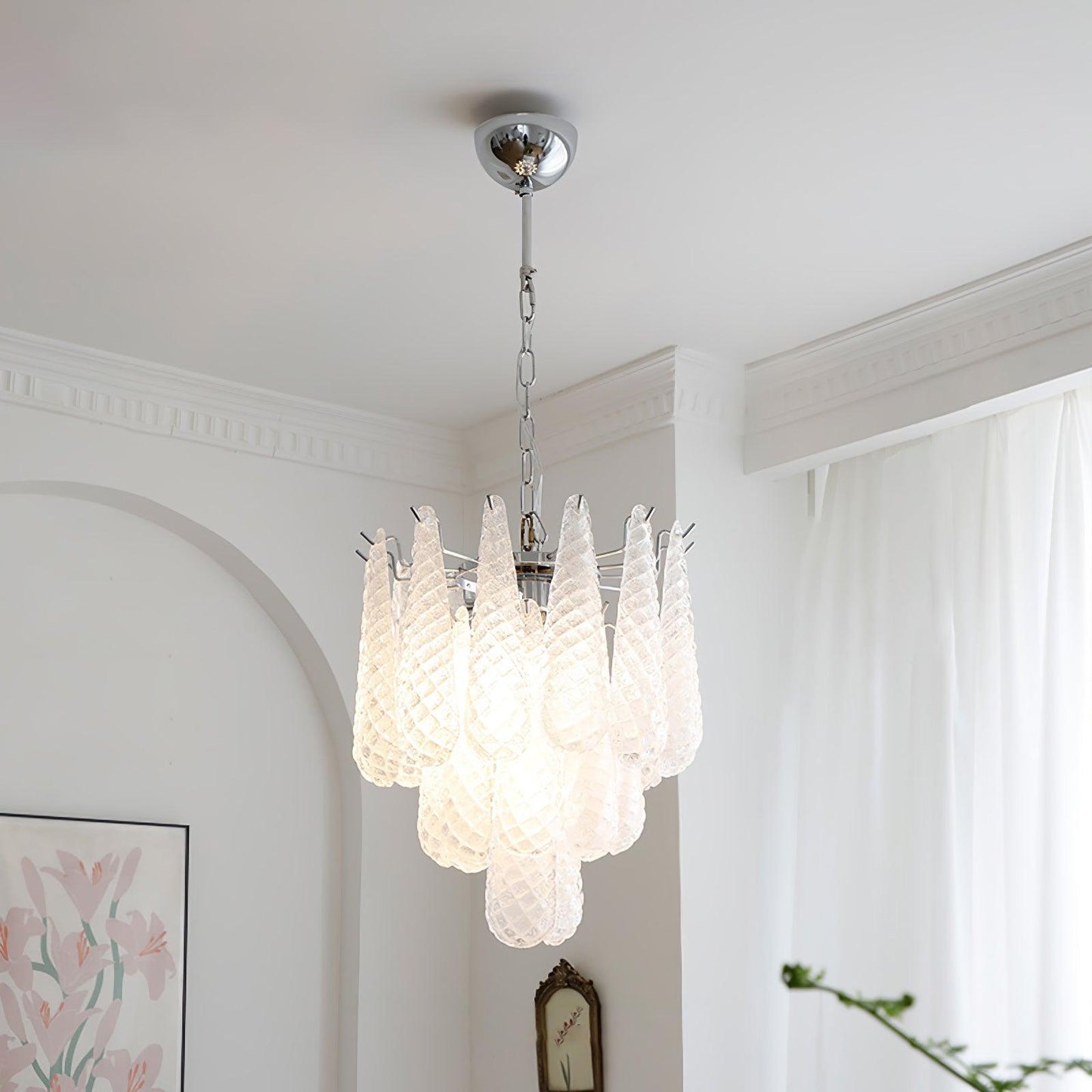 Modern Grid Glass Waterfall Chandelier with Dimmable LED Lights