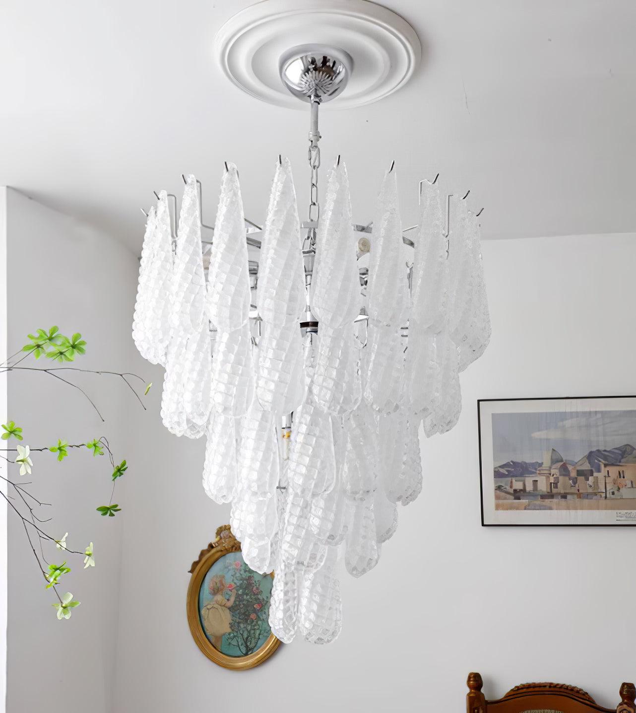 Modern Grid Glass Waterfall Chandelier with Dimmable LED Lights