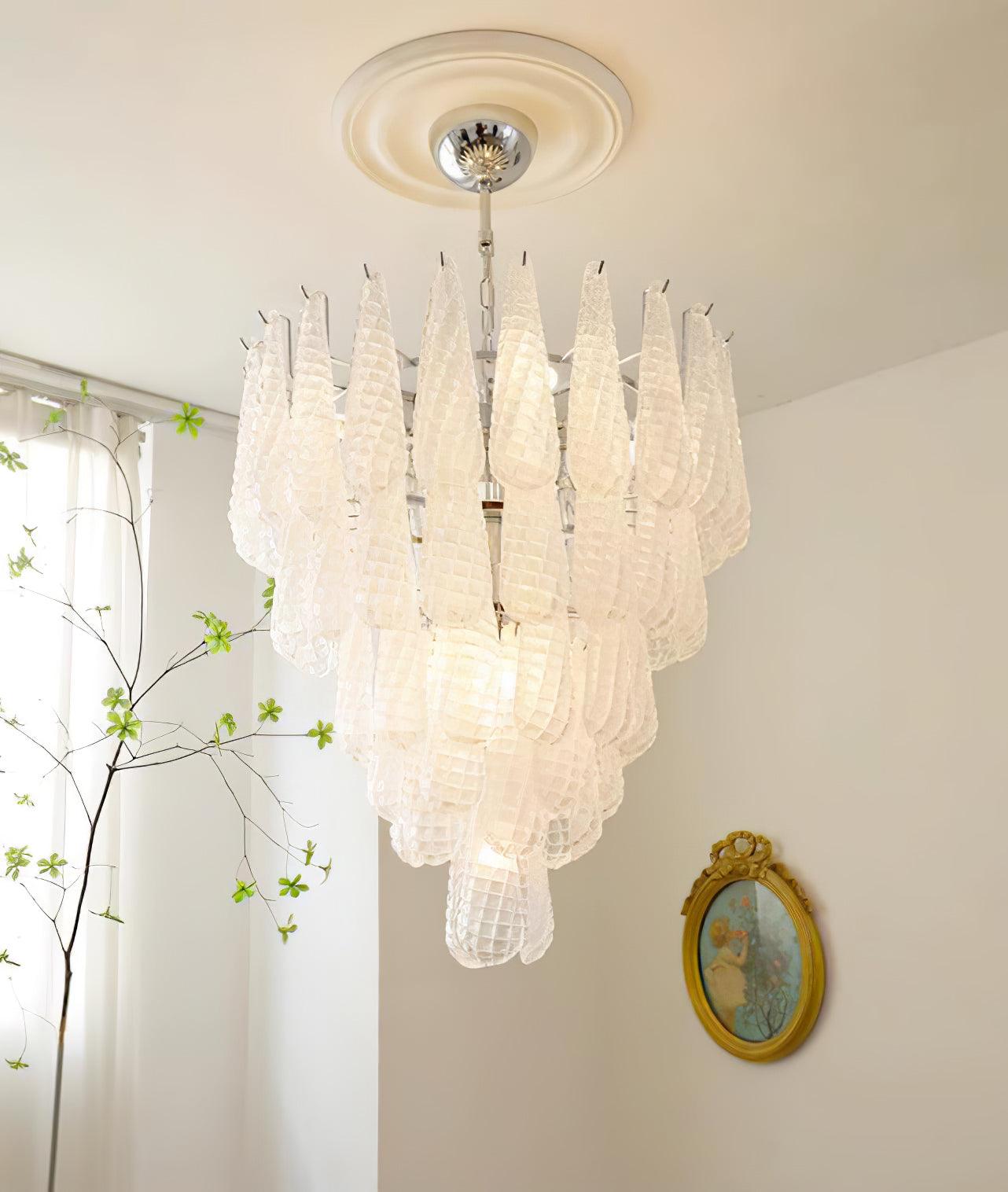 Modern Grid Glass Waterfall Chandelier with Dimmable LED Lights