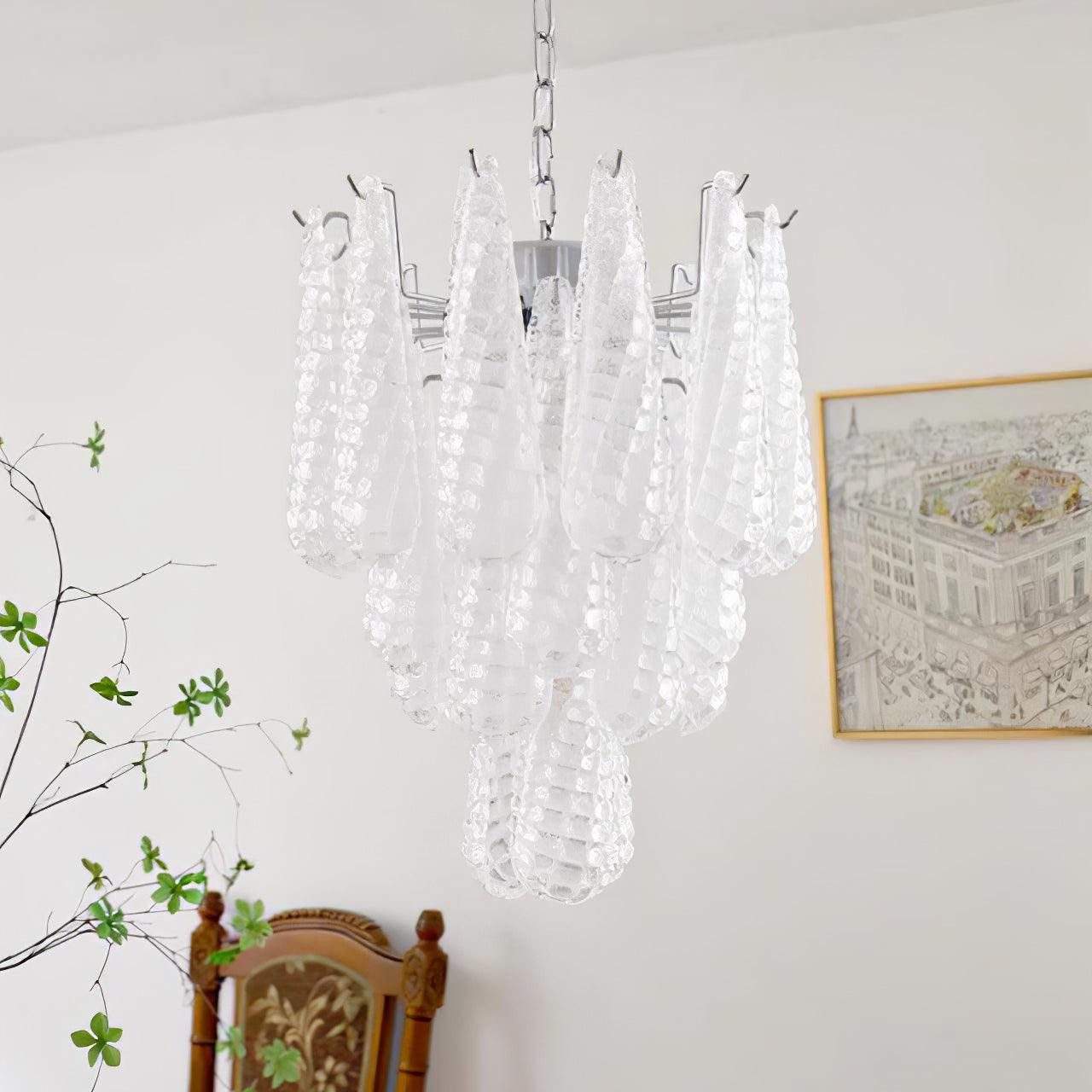 Modern Grid Glass Waterfall Chandelier with Dimmable LED Lights