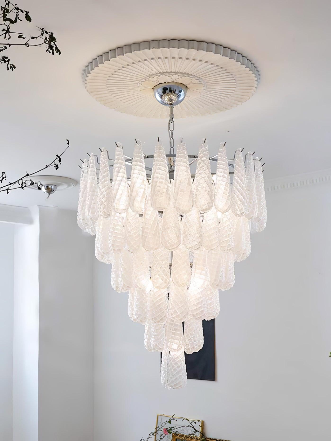 Modern Grid Glass Waterfall Chandelier with Dimmable LED Lights