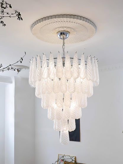 Modern Grid Glass Waterfall Chandelier with Dimmable LED Lights