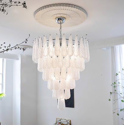 Modern Grid Glass Waterfall Chandelier with Dimmable LED Lights