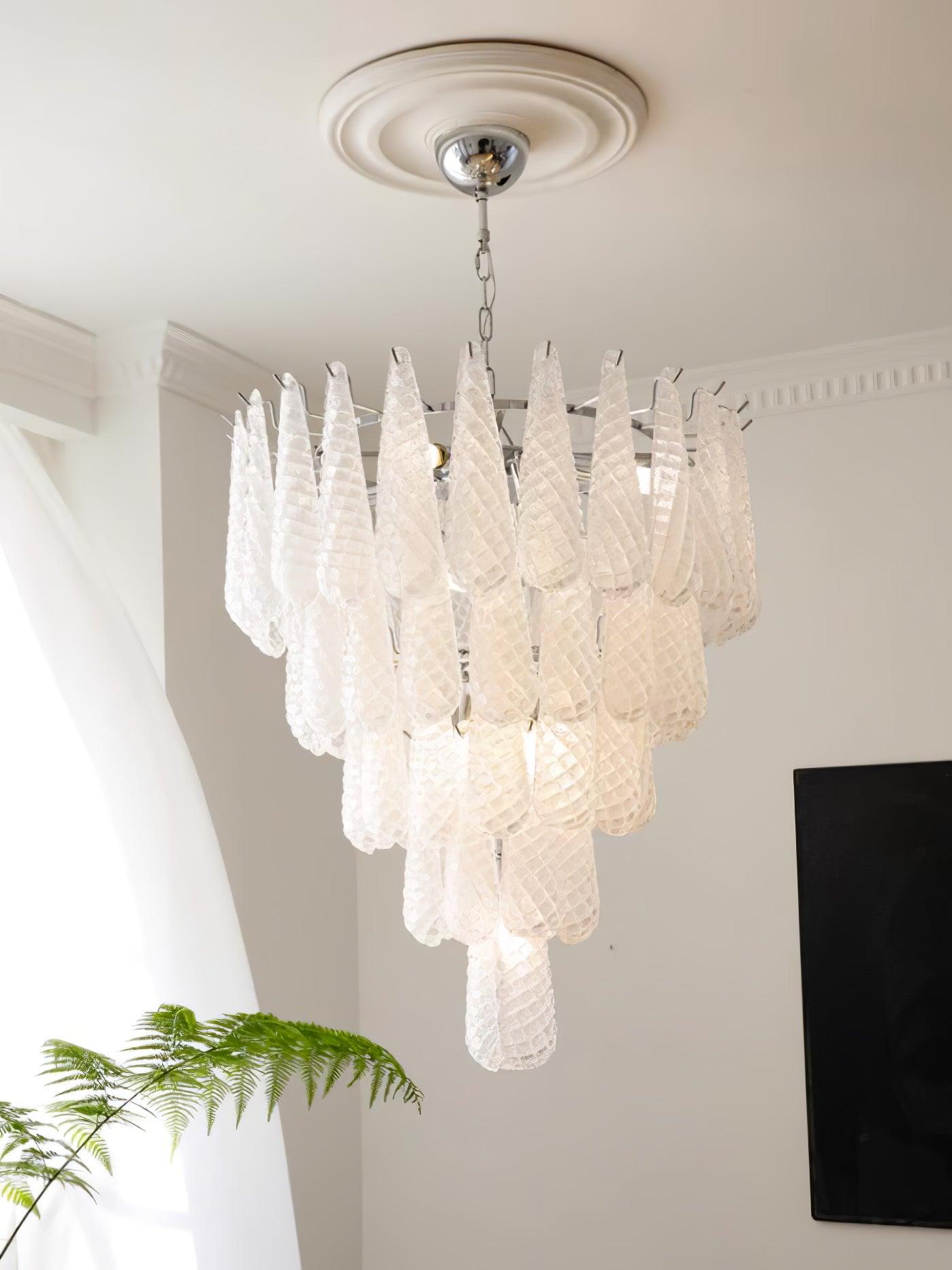 Modern Grid Glass Waterfall Chandelier with Dimmable LED Lights