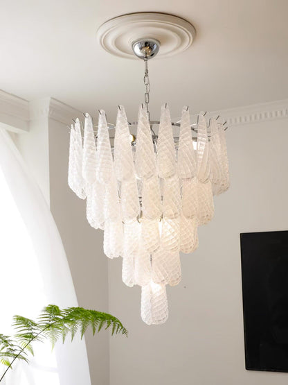 Modern Grid Glass Waterfall Chandelier with Dimmable LED Lights