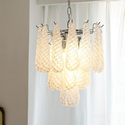 Modern Grid Glass Waterfall Chandelier with Dimmable LED Lights