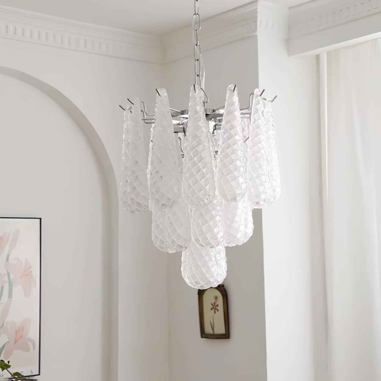 Modern Grid Glass Waterfall Chandelier with Dimmable LED Lights