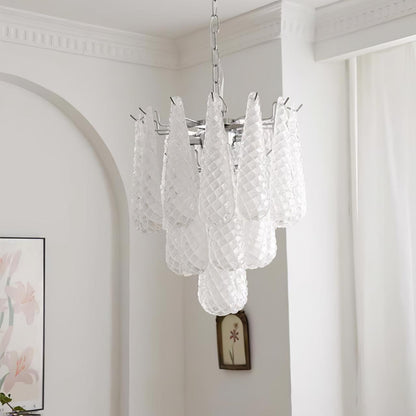 Modern Grid Glass Waterfall Chandelier with Dimmable LED Lights