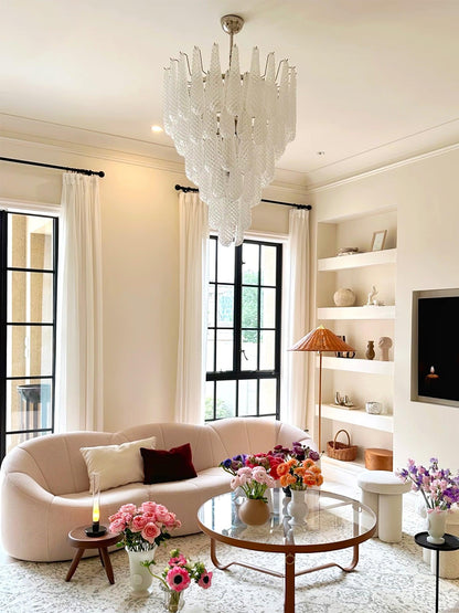 Modern Grid Glass Waterfall Chandelier with Dimmable LED Lights