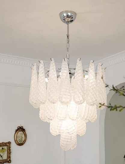 Modern Grid Glass Waterfall Chandelier with Dimmable LED Lights