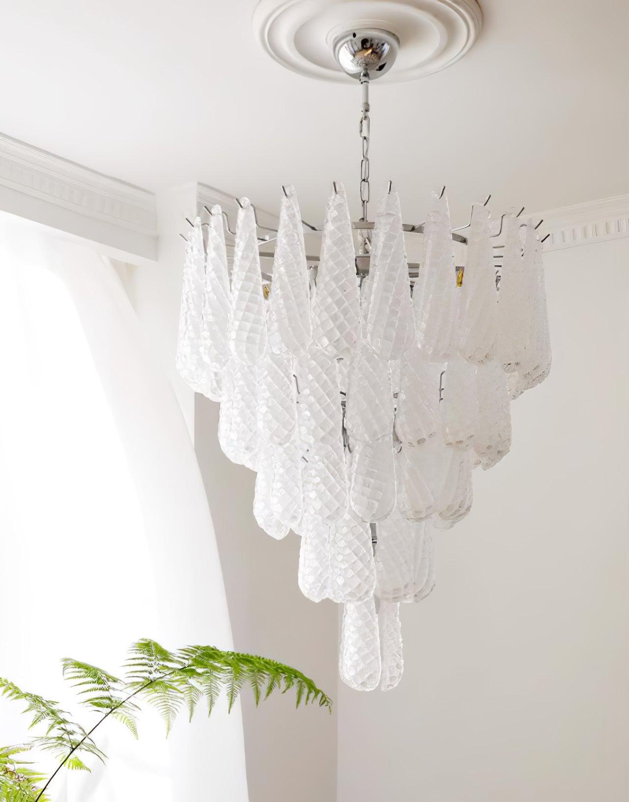 Modern Grid Glass Waterfall Chandelier with Dimmable LED Lights