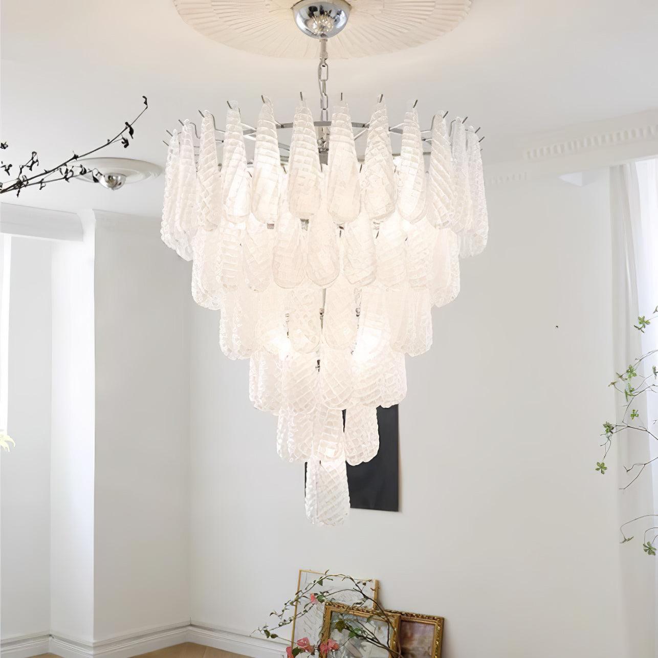 Modern Grid Glass Waterfall Chandelier with Dimmable LED Lights