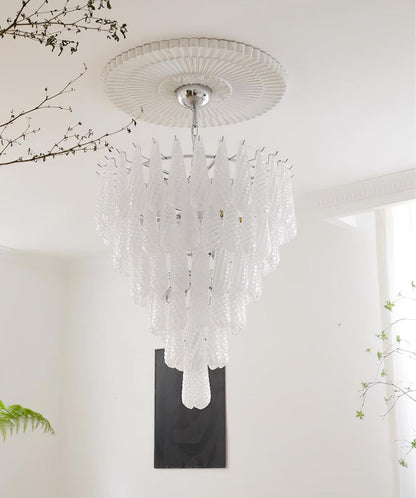Modern Grid Glass Waterfall Chandelier with Dimmable LED Lights