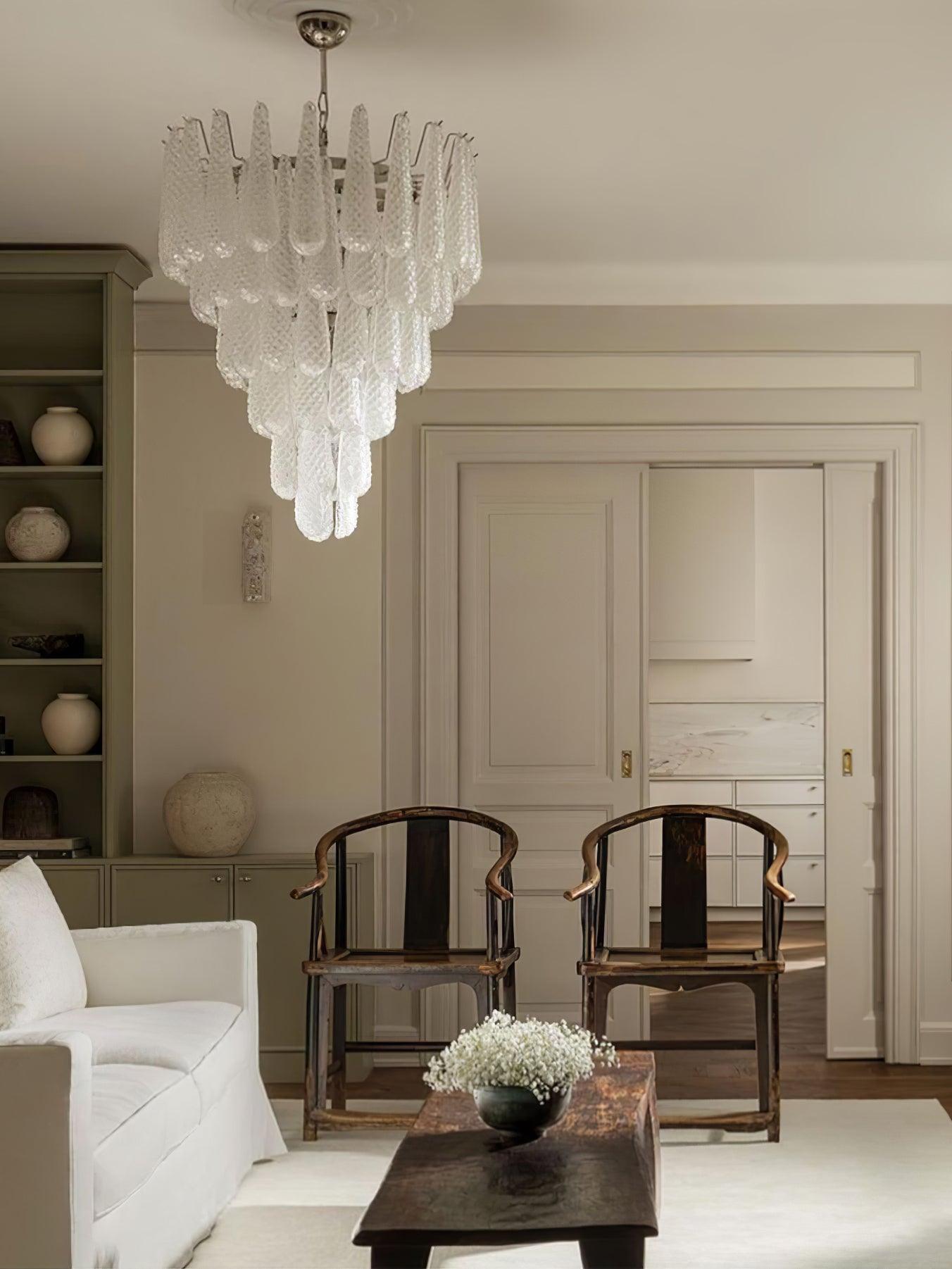 Modern Grid Glass Waterfall Chandelier with Dimmable LED Lights