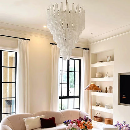 Modern Grid Glass Waterfall Chandelier with Dimmable LED Lights