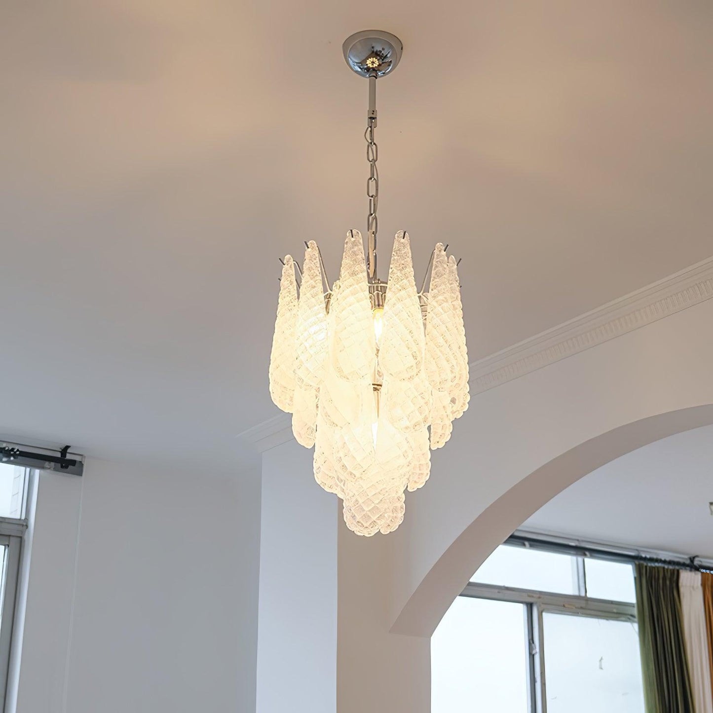 Modern Grid Glass Waterfall Chandelier with Dimmable LED Lights
