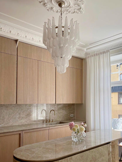 Modern Grid Glass Waterfall Chandelier with Dimmable LED Lights