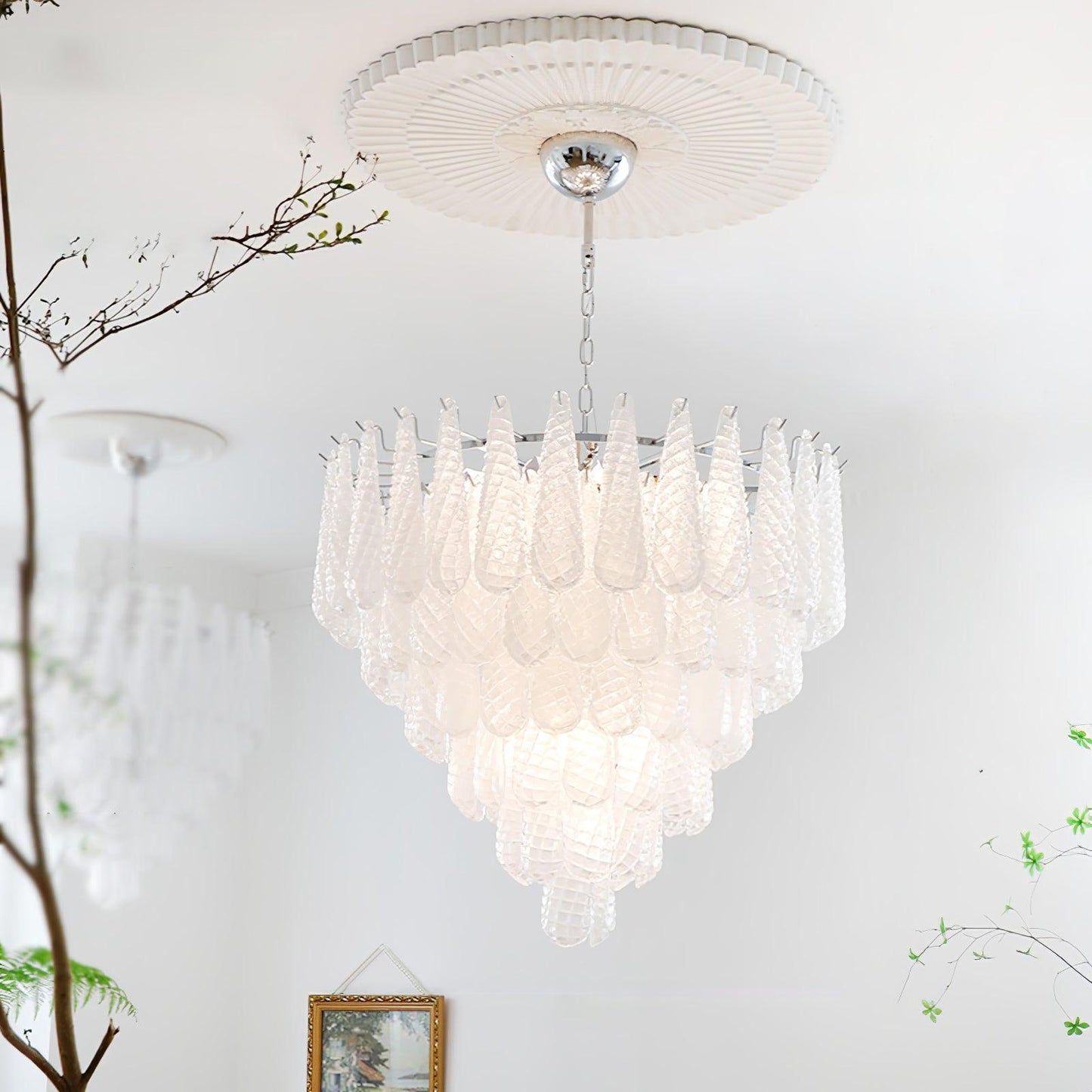 Modern Grid Glass Waterfall Chandelier with Dimmable LED Lights