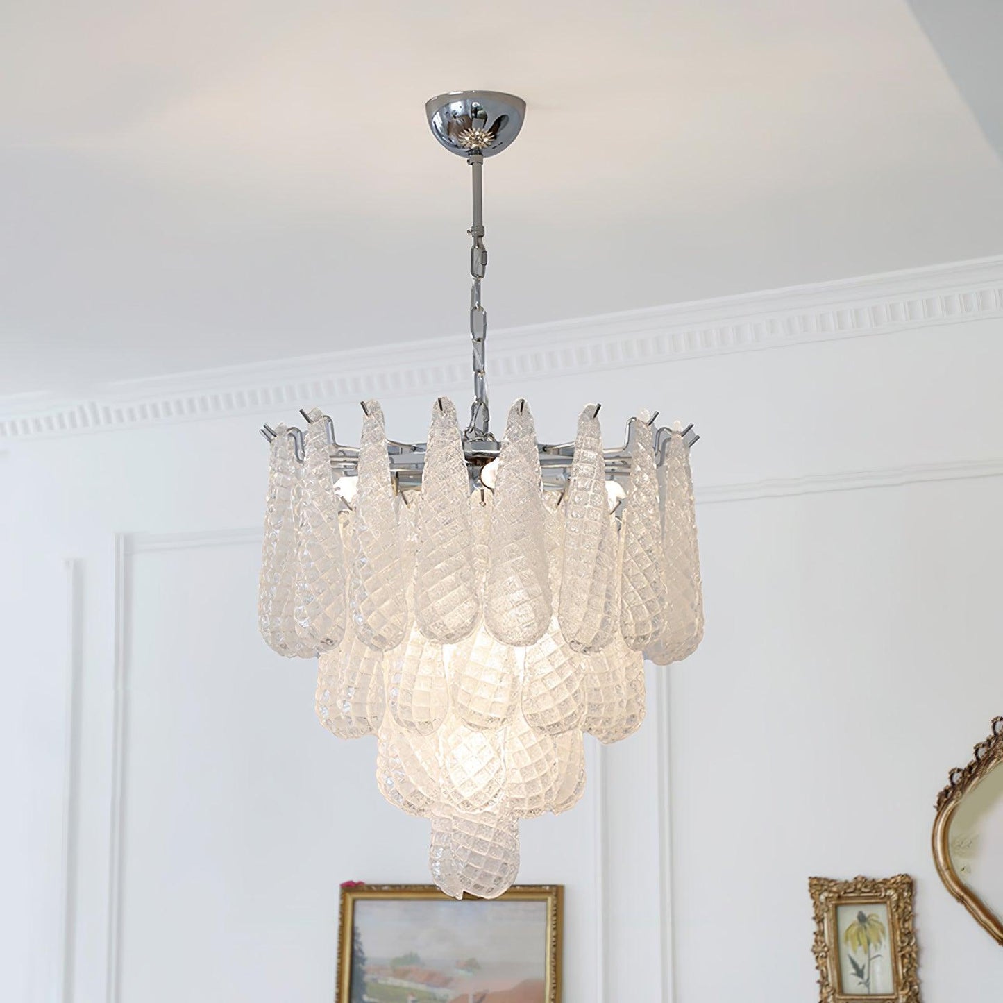 Modern Grid Glass Waterfall Chandelier with Dimmable LED Lights