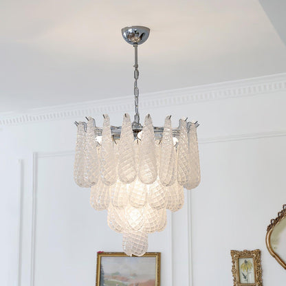 Modern Grid Glass Waterfall Chandelier with Dimmable LED Lights