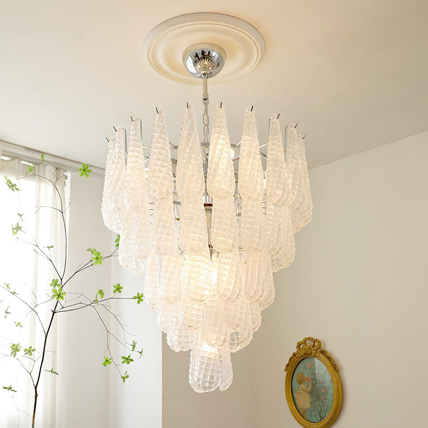 Modern Grid Glass Waterfall Chandelier with Dimmable LED Lights
