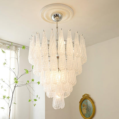 Modern Grid Glass Waterfall Chandelier with Dimmable LED Lights