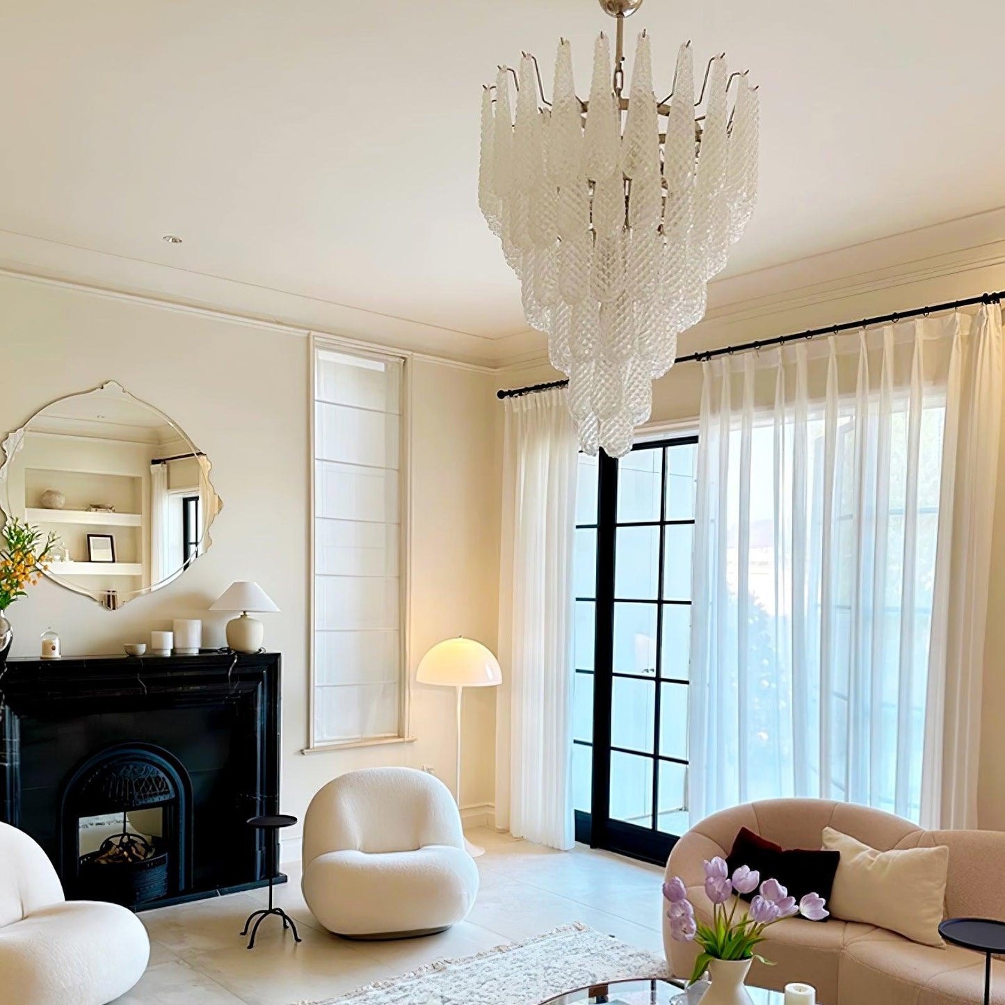 Modern Grid Glass Waterfall Chandelier with Dimmable LED Lights