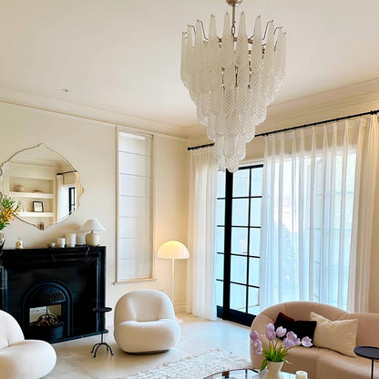 Modern Grid Glass Waterfall Chandelier with Dimmable LED Lights