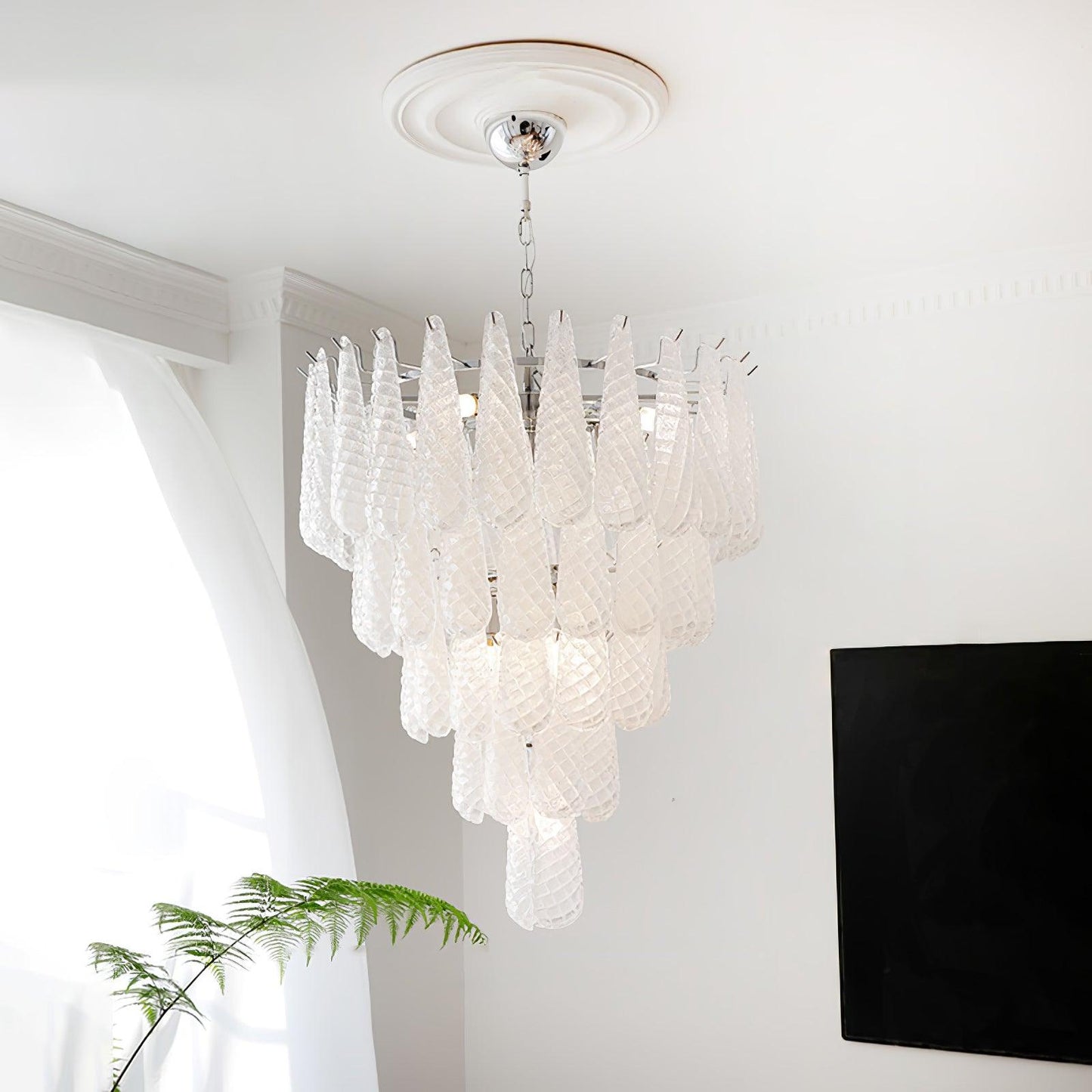 Modern Grid Glass Waterfall Chandelier with Dimmable LED Lights