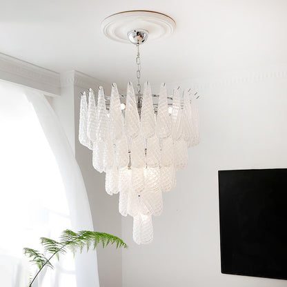 Modern Grid Glass Waterfall Chandelier with Dimmable LED Lights